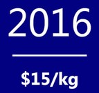 Polysilicon spot price average in 2016: $15/kg