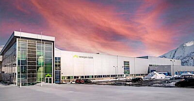 Factory building of Norwegian Crystals ASA in Glomfjord, Norway