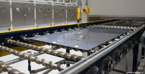 Production of cadmium-telluride thin-film solar panels at First Solar’s manufacturing plant in Perrysburg, Ohio, USA