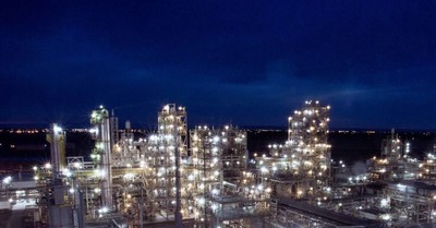 REC Silicon’s fluidized bed reactor polysilicon plant in Moses Lake, Washington at night