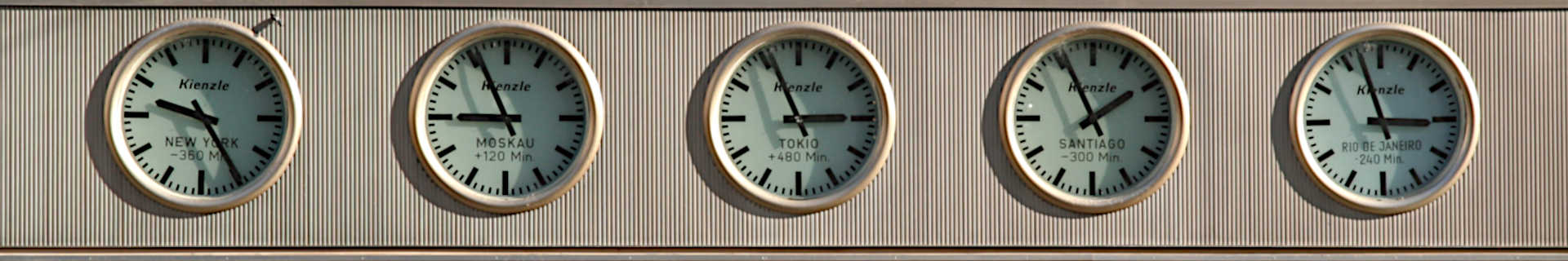World time clocks at a jewelry shop in Würzburg, Germany